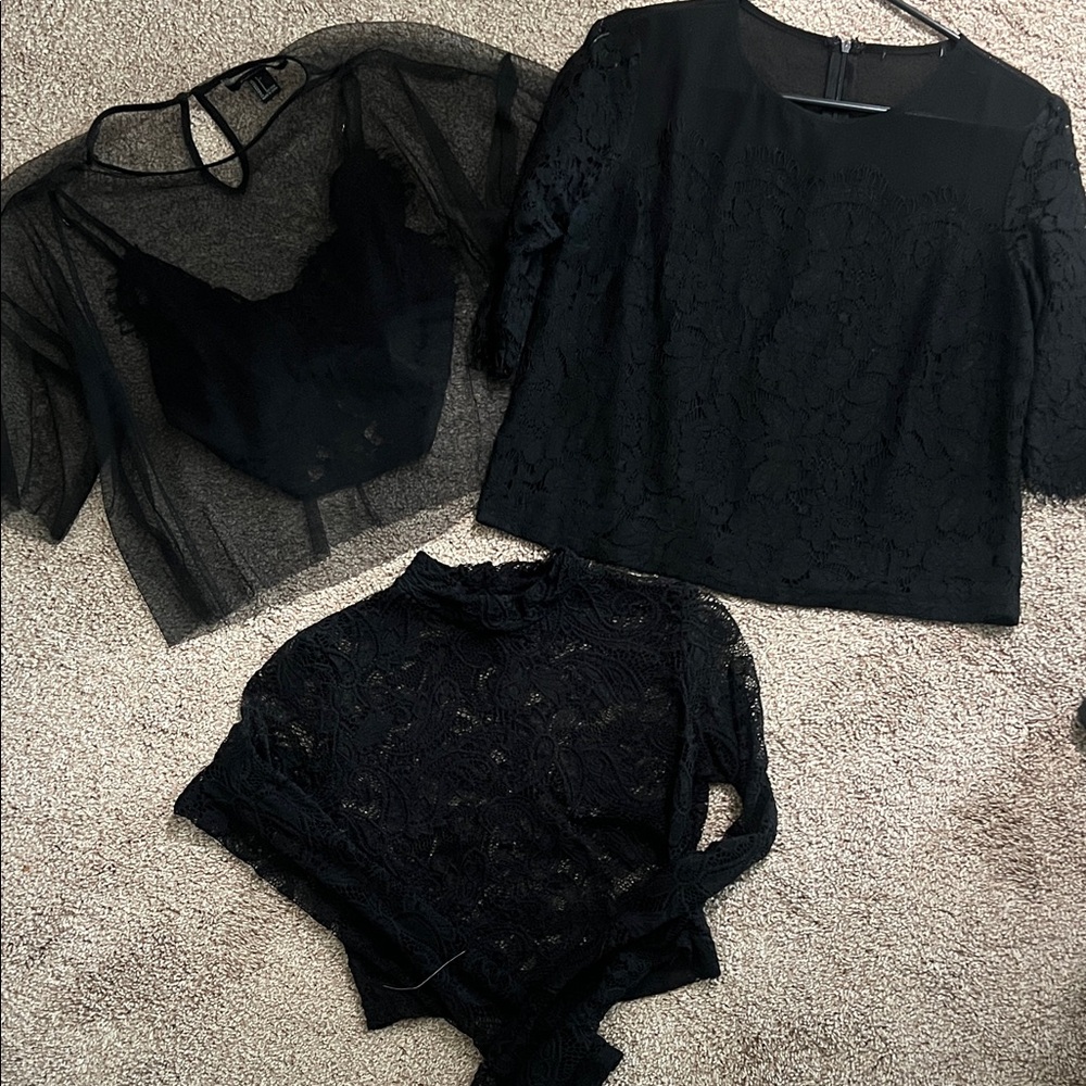 Women's Black Lace & Sheer Top Collection